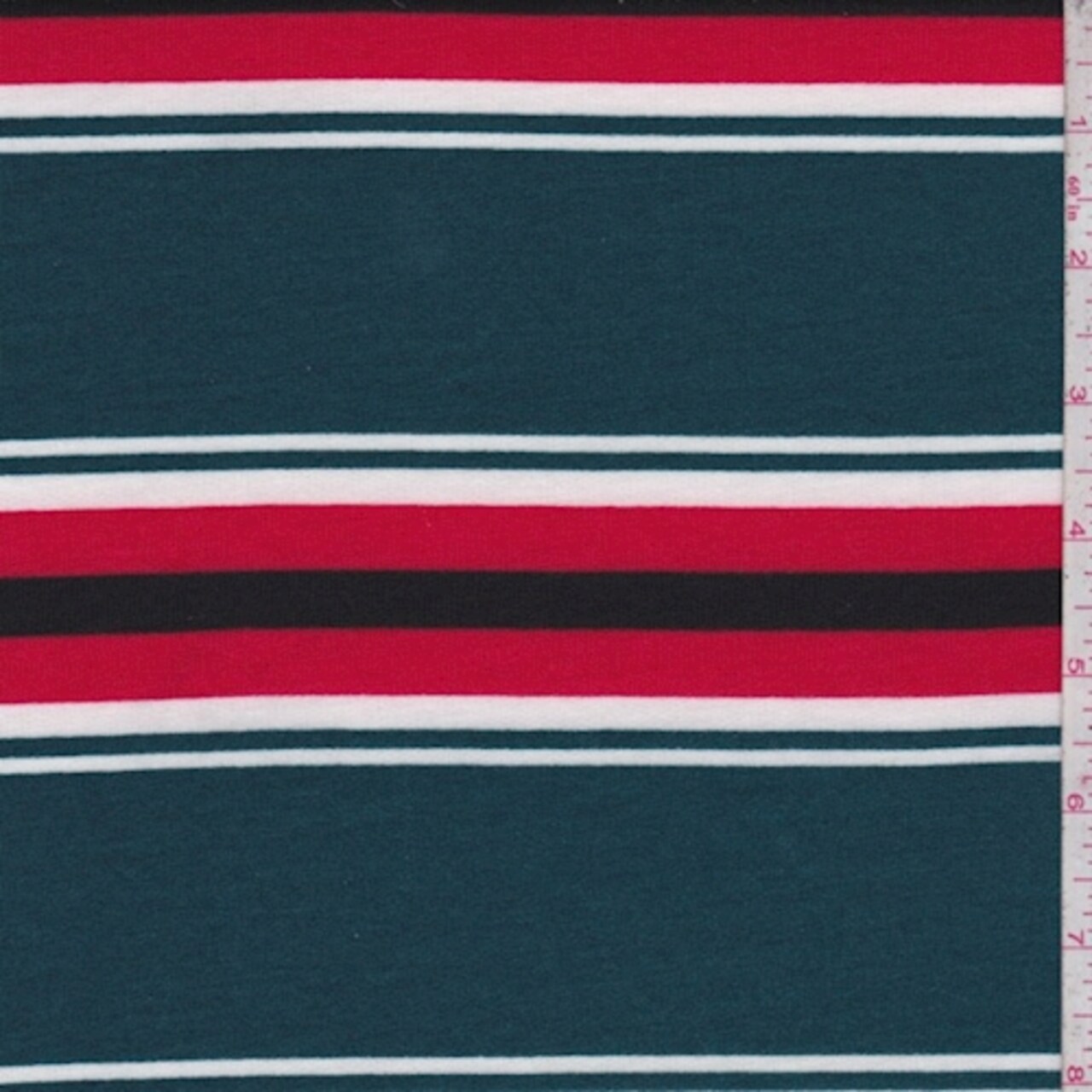 Spruce/Red Stripe Double Brushed French Terry Knit Fabric By the Yard